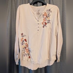 Sonoma Women's Boho Floral Embroidered Oversized Top-Tan Sz. L